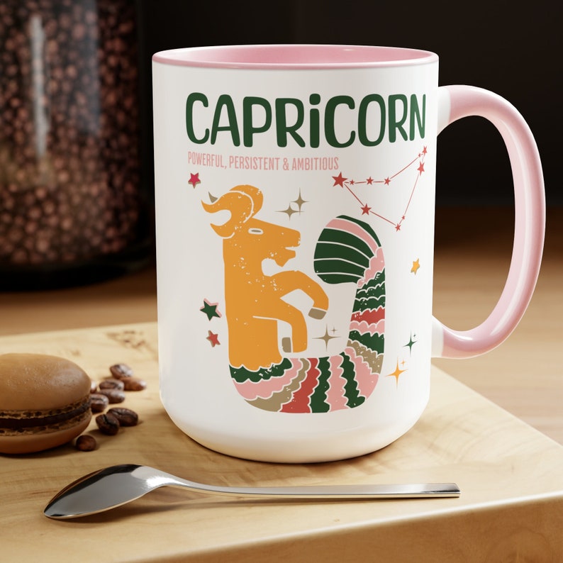 Zodiac Capricorn Birthday Large Coffee Mug, Capricorn Retro Mug, Birthday Zodiac Sign Coffee Lover, Astrological Mug,Capricorn Birthday Gift Pink