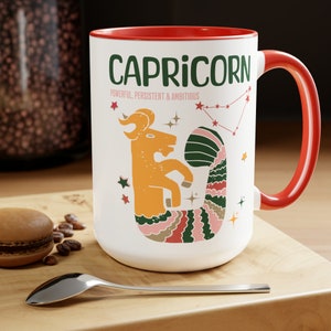 Zodiac Capricorn Birthday Large Coffee Mug, Capricorn Retro Mug, Birthday Zodiac Sign Coffee Lover, Astrological Mug,Capricorn Birthday Gift Red