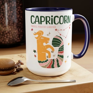 Zodiac Capricorn Birthday Large Coffee Mug, Capricorn Retro Mug, Birthday Zodiac Sign Coffee Lover, Astrological Mug,Capricorn Birthday Gift Blue