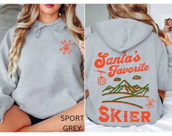 Santas Favorite Skier Retro Christmas Hoodie, Vintage Style Christmas Hoodie, Ski Lover Christmas Pullover, Retro Skiing Gift, Skier Gift
