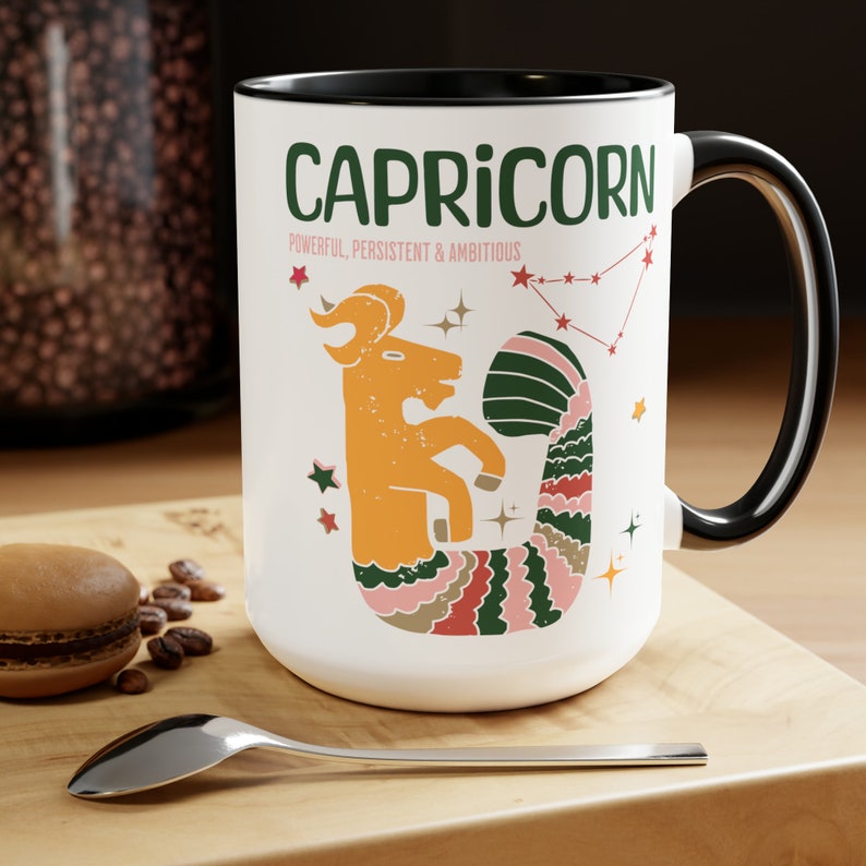 Zodiac Capricorn Birthday Large Coffee Mug, Capricorn Retro Mug, Birthday Zodiac Sign Coffee Lover, Astrological Mug,Capricorn Birthday Gift Black