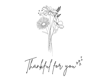 Geanimeerde eCard | "Dankbaar voor jou" | Minimalistisch | Zwart en wit | Wilde bloemen | Harten | Moederdag eCard | Eenvoudig | Digitaal downloaden