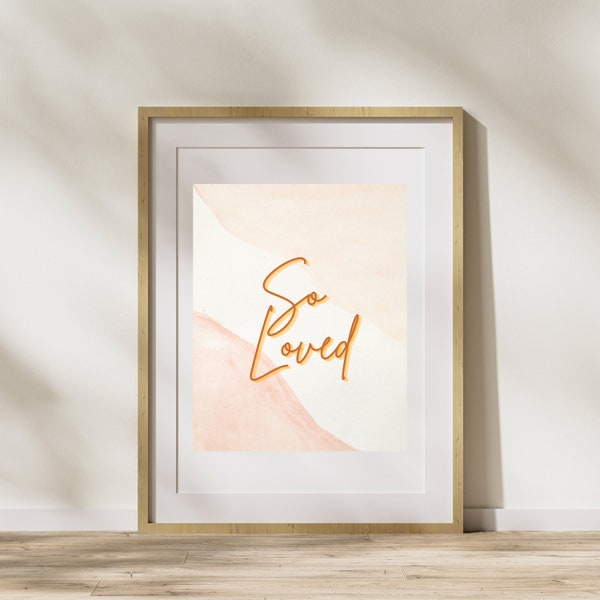 Sienna & Gold "So Loved" Canvas Print | Digital Art | Word Art | Wall Decor | Cream | Blush