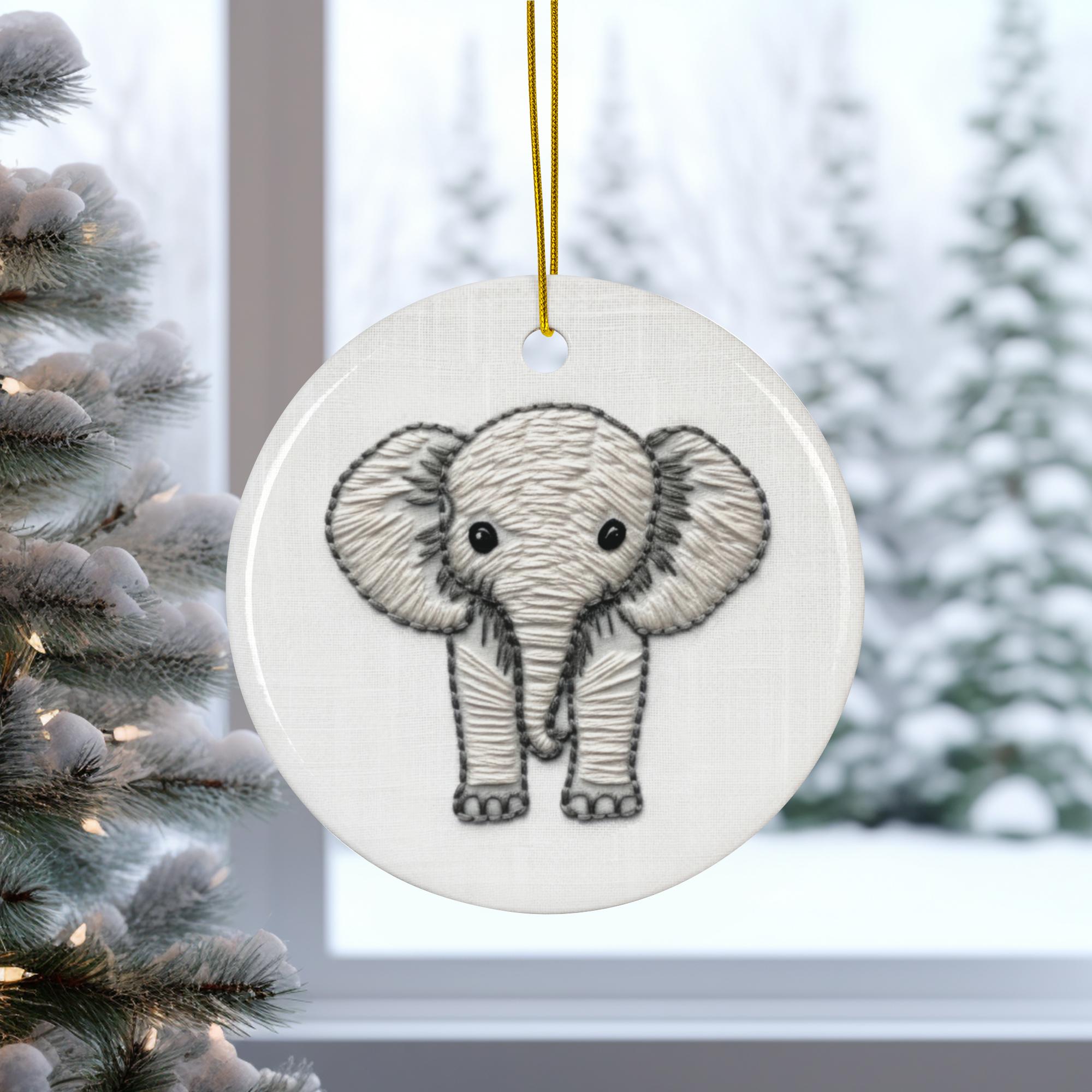 象の陶器製オーナメント、刺繍風ホリデーデコレーション - Etsy 日本