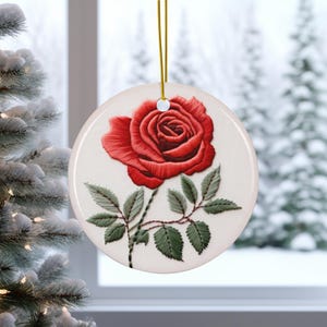 Klassische Art einzelne rote Rose Verzierung, Stickerei inspiriertes Design, Blumenfeiertagsdekor, Blumenweihnachtsdekoration, Einzelteil 219nh