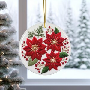 Adorno de cerámica con ramo de flores de Pascua llamativo, diseño inspirado en bordados, decoración floral para fiestas, decoración navideña, artículo 212nh
