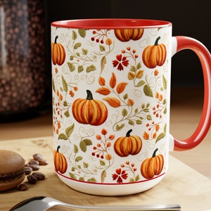 A Cute Pumpkin Patch Mug, Embroidered 3D Design, 15oz, Cozy Home Decor, 3D Embroidery, Fall, Autumn, Pumpkins, Tea Cup, Coffee, Boho, 0521