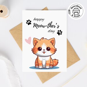 Cartes imprimables chat pour la fête des mères, joyeux miaou, amour de chat, carte de maman chat, carte blague jeu de mots Punny pour maman et femme