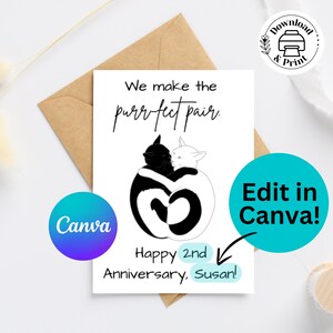 Carte de joyeux anniversaire à la paire, carte de chat mignon, carte de jeu de mots de chat de blague de papa, carte de 5 x 7 pouces et 4,25 x 5,5 pouces + enveloppes