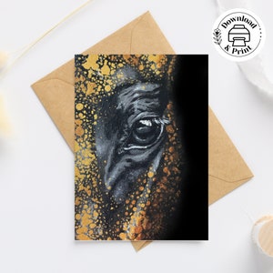 Black and Gold Horse Card, Printable Every Occassion Card, Artistic Painting of a Black Stallion, Card for Equestrian Girls + Envelopes