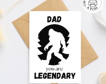 Carte d'anniversaire Bigfoot de papa, carte d'anniversaire imprimable, carte de fête des pères Bigfoot Sasquatch, carte Cryptid Bigfoot de papa légendaire + enveloppes