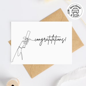 Tarjeta de graduación imprimible, felicitaciones minimalistas, tarjeta de graduación de la escuela secundaria y la universidad/universidad, con sobres, 5x7" + 4.25x5.5"