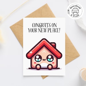 Parabéns pelo seu novo cartão de lugar, cartão de inauguração para impressão, novo cartão de casa/apartamento, cartão de casa Kawaii, download instantâneo com envelopes