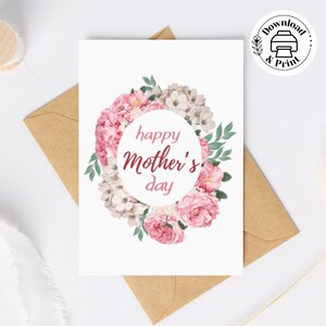 Druckbare Muttertagskarten, rosa und weiße Rosen-Aquarellblumen, elegante, süße und künstlerische Karte, florale glückliche Mutterrosa-Tageskarte
