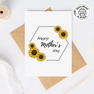 Tarjetas imprimibles del Día de la Madre de Girasol, Flores de Girasol minimalistas, Tarjeta elegante dulce y simple, Tarjeta floral feliz del Día de la Madre
