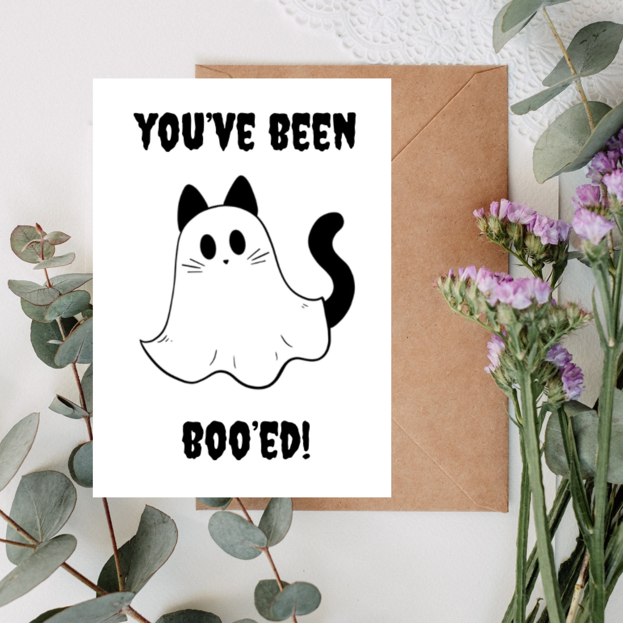 You've Been Booed Card, Printable Ghost Kitty Card, Halloween Card ...