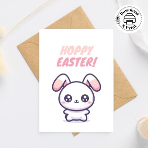Biglietto di auguri di Pasqua, biglietto di auguri stampabile con giochi di parole di Pasqua, biglietto di auguri di Pasqua allegro, biglietti di auguri con coniglietto pasquale kawaii con buste