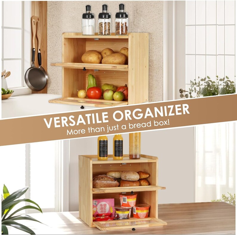 2 Layer Wooden Large Bread Box Rustic Bread Box Farmhouse Etsy Canada