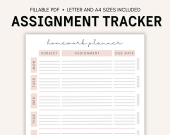 Homeschool Planner, Assignment Tracker, Student Planner, Academic Planner, Printable Planner, Pink