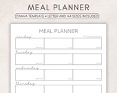 Meal Planner, Weekly Meal Planner, Canva Template, Printable, Meal Plan