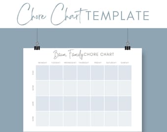 Family Chore Chart, Cleaning Schedule, Cleaning Checklist, Printable, Chore Chart for Kids, Blue