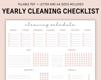 Yearly Cleaning Schedule | Household Planner | Chore Chart  | Family Chore Chart | Cleaning Schedule | Pink
