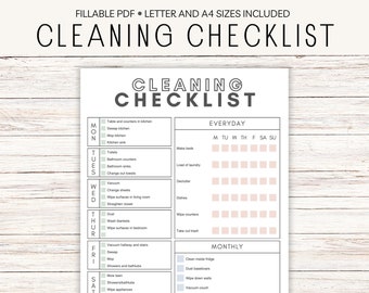 Cleaning Checklist, Cleaning Planner, Household Planner, Family Chore Chart, Fillable PDF, Cleaning Planner Printable