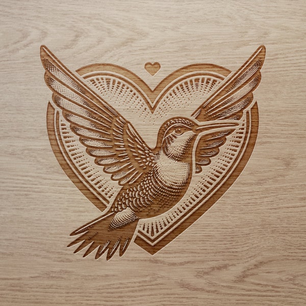 Hummingbird Heart, Lightburn PNG, Lightburn File, Laser Engraving Digital Design, Laser Engrave DXF, SVG files, Engraving File, A102