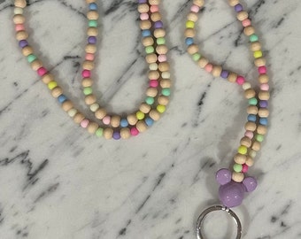 Pastel Mickey Teacher Lanyard - Work Badge Lanyard - Spring/Easter Mouse Ears Badge Holder