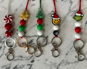Christmas/ Holiday Teacher Lanyard - Work Badge Lanyard - Grinch/Smiley Face/Christmas tree/ Gingerbread man/ Peppermint Badge Holder
