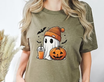 Linda camisa de café helado fantasma, linda camisa fantasma, camisa de Halloween para mujer, temporada espeluznante, camisa de otoño, regalo de Halloween, camiseta de Halloween