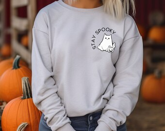 Ghost Cat Halloween Sweatshirt, Halloween Sweater, Spooky Season, 2023 Happy Halloween, Ghost Shirt, Spooky Shirt, Halloween Tee, Ghost Cat