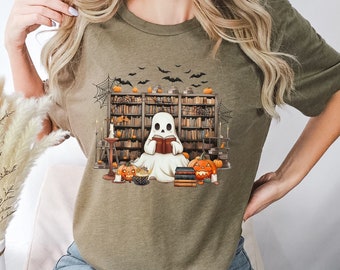 Halloween Ghost Reading Shirt, Bookish Ghost Shirt, Ghost Book Shirt, Book Lover Gift, Womens Halloween Shirt, Spooky Season Shirt, Fall Tee