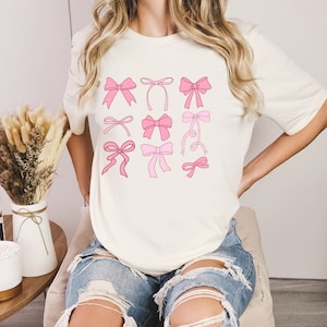 Coquette Pink Bow Shirt, Coquette Shirt, Trendy Ribbon Shirt, Coquette T-Shirt, Womens Shirt, Trendy Shirt, Cute Spring Shirt, Oversized Tee