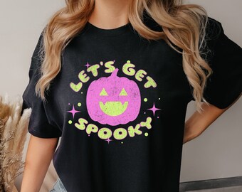 Camiseta Let's Get Spooky Neon Comfort Colors®, camiseta Neon Spooky Season, camiseta de otoño, camiseta de Halloween de calabaza, camiseta de Halloween, camiseta de Halloween disco