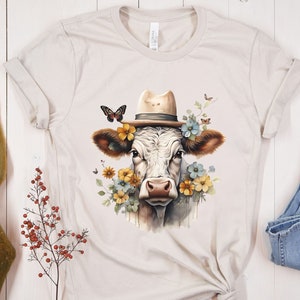 Boho Flower Cow Shirt, Cow Shirt, Country Mom Gift, Farm Shirt, Farmer Gifts, Cow Lovers Shirt, Cow T-Shirt, Cow Lovers Gift, Floral Shirt