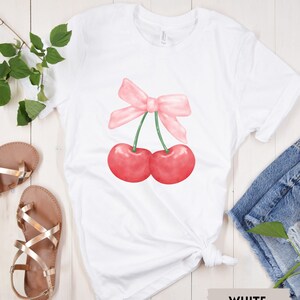Cherry Ribbon Shirt, Coquette Cherry Shirt, Cherry Shirt, Coquette T-Shirt, Womens Trendy Shirt, Cute Spring Shirt, Ribbon Shirt, Coquette