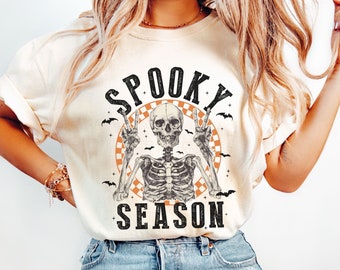 Skeleton Halloween Comfort Colors® Shirt, Spooky Season, Fall Shirt, Trendy Halloween T-Shirt, Skull Shirt, Spooky Skeleton, Fall Clothing