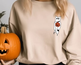 Camisa de Halloween para gatos, suéter de Halloween, temporada espeluznante, camisa fantasma para gatos, camisa espeluznante, Halloween minimalista, camisa linda para gatos, regalo para amantes de los gatos