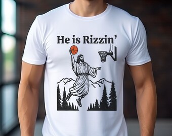 Él es camisa Rizzin, camisa de Jesús de moda, camisa cristiana, camisa divertida de Jesús, regalo religioso, ropa cristiana, ropa cristiana, camiseta de fe