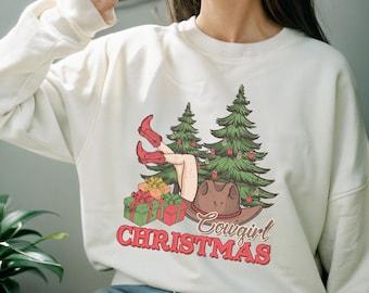 Cowgirl Christmas Sweatshirt, Vintage Cowgirl, Western Sweatshirt, Nashville Christmas Shirt, Trendy Shirt, Cowgirl Sweatshirt, Christmas