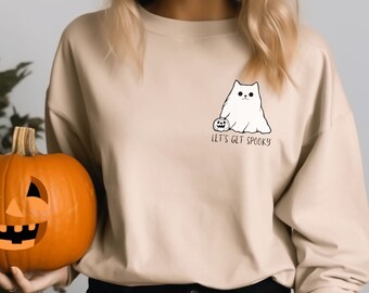 Ghost Cat Halloween Sweatshirt, Halloween Sweater, Spooky Season, 2023 Happy Halloween, Ghost Shirt, Spooky Shirt, Halloween Tee, Ghost Cat
