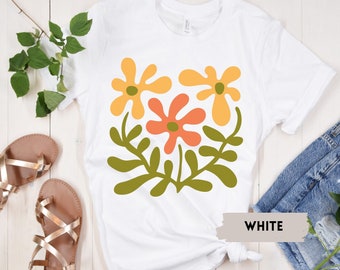 Camiseta floral retrô, camisa de flores boho, camiseta botânica, camiseta boho, camisa de flores silvestres, camisa de plantas, camisa botânica, jardineiro, camiseta de flores