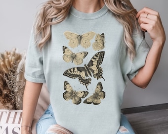Comfort Colors® Vintage Butterfly Shirt, Butterfly Drawing Shirt, Aesthetic Shirt, Nature Lovers, Boho Shirt, Cottagecore Butterfly Shirt