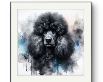 Black Poodle Watercolor Portrait: Custom Pet Art Print Dog lovers Gift