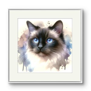 Siamese Cat Watercolor Portrait Art Print: Pet Lover Gift
