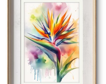 Bird of Paradise Watercolor Print: Exotic Flower Wall Art (Digital File)
