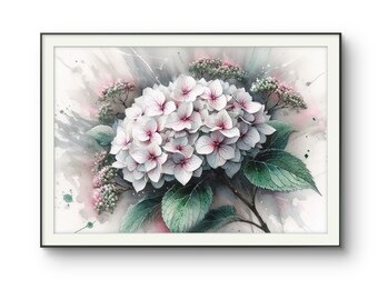 White Hydrangea Watercolor Art Print: Floral Wall Decor