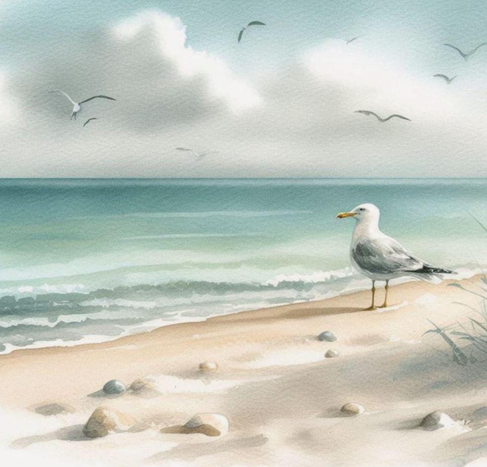 Seagull Beach Watercolor Art Print, Coastal Wall Decor - Etsy