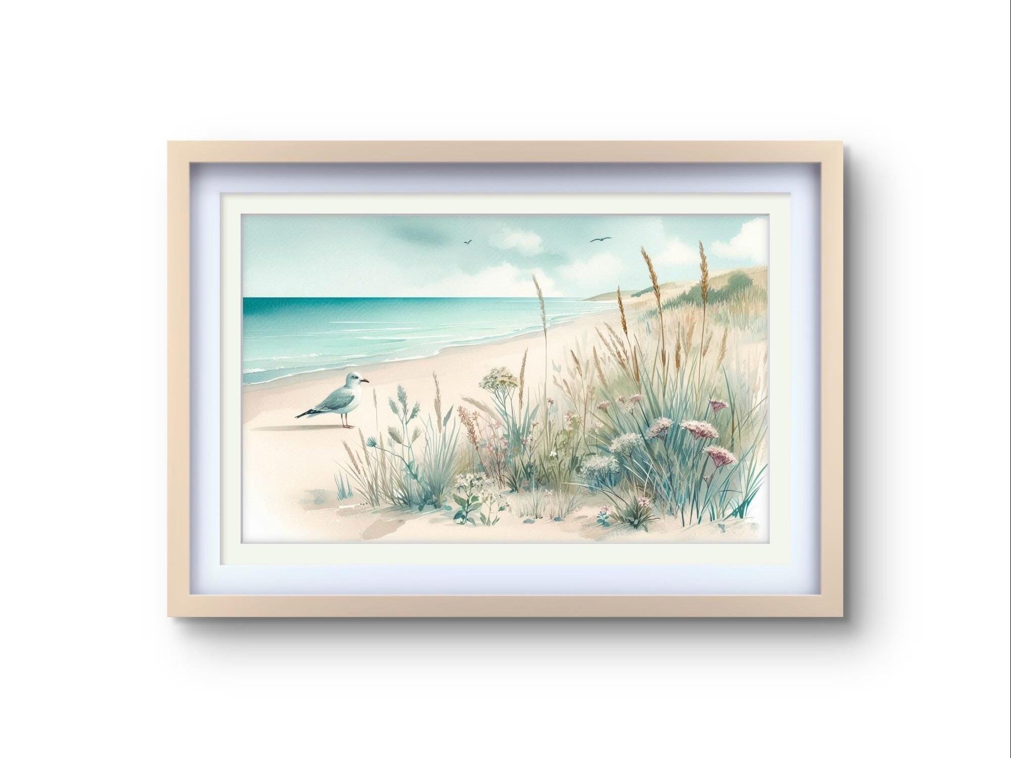 Seagull Watercolor Print: Coastal Beach Scene Wall Art Beach House ...